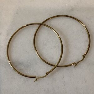 Steeltime Polished Gold Hoop Earrings, Brand New